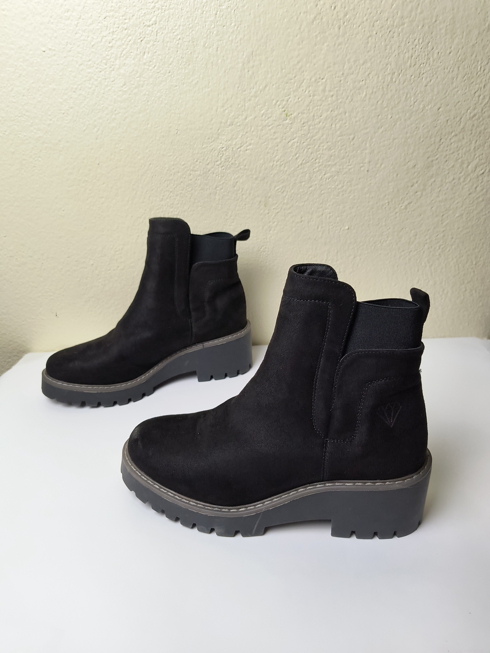 Rock & Candy Chelsea Black Suede Lug Sole Ankle Booties
